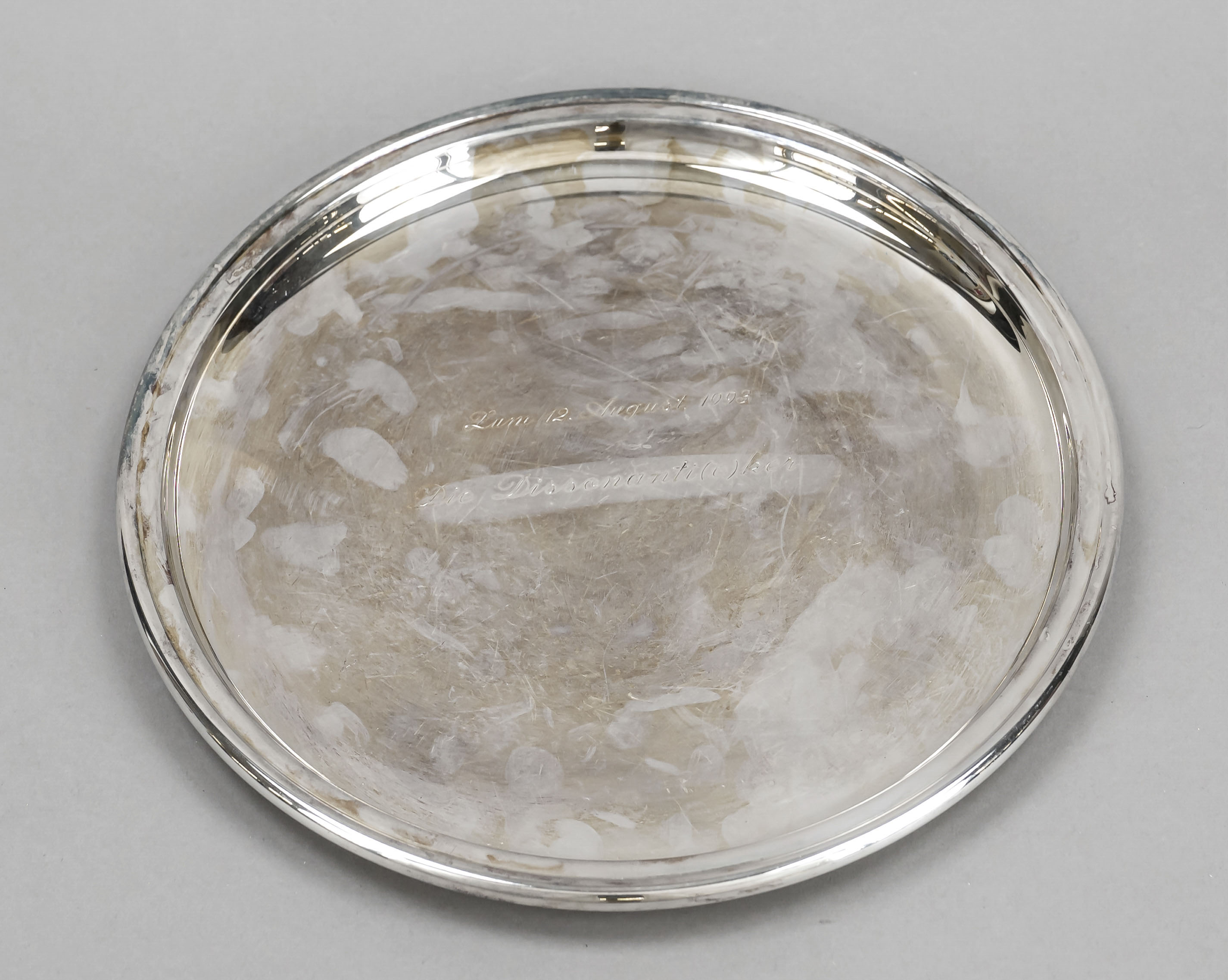 Round tray, German, 2nd half 20th century, maker's mark Koch & Bergfeld, Bremen, sterling silver