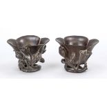 Pair of libation cups, China 19th century (Qing). Carved from dark, finely grained hardwood (