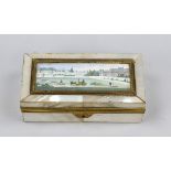 Hinged lid box with miniature painting, 19th century, gilded brass frame, inlaid all around with