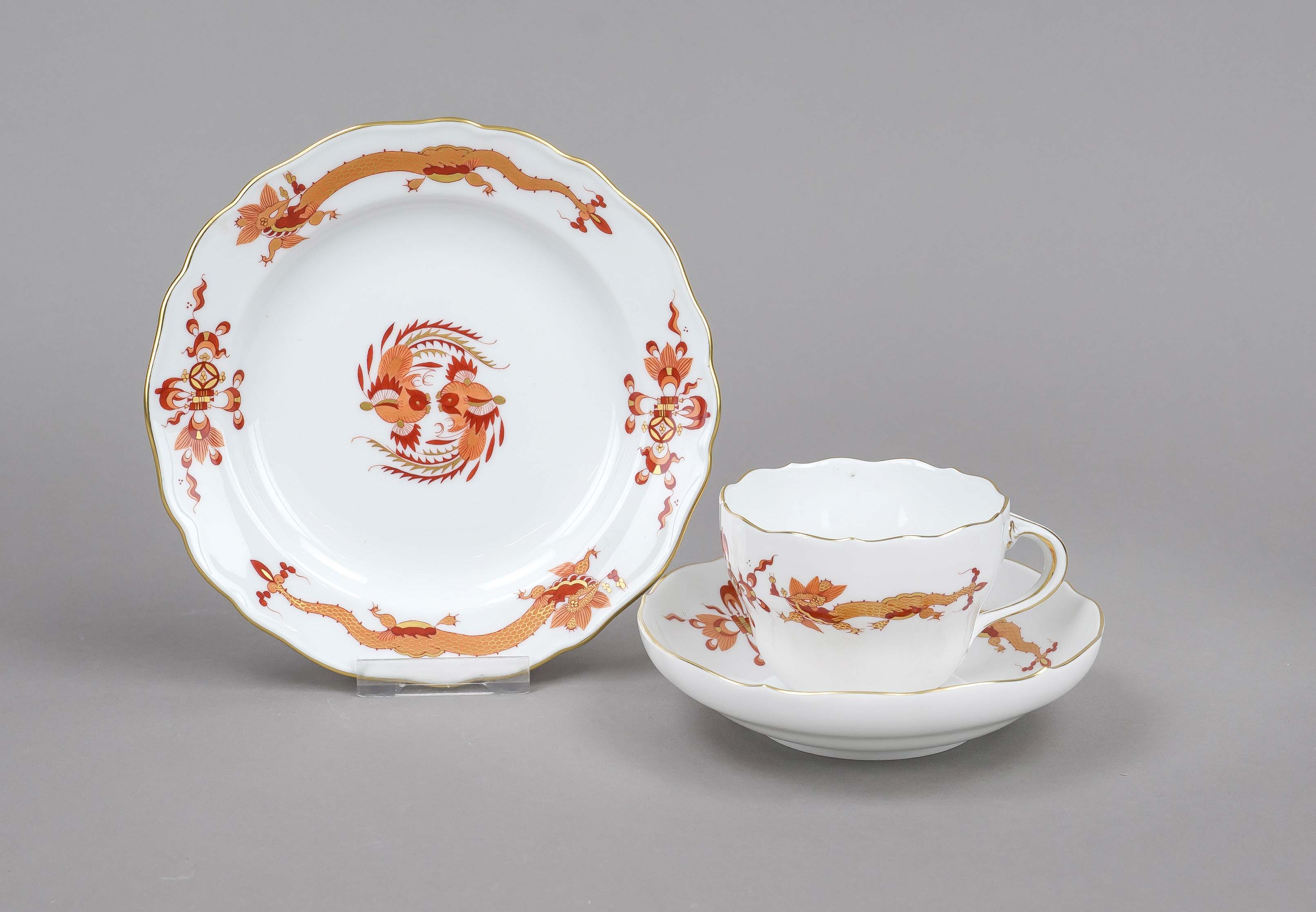 Coffee service, 3-piece, Meissen, marks after 1950, 1st century, New Cut-out form, red court