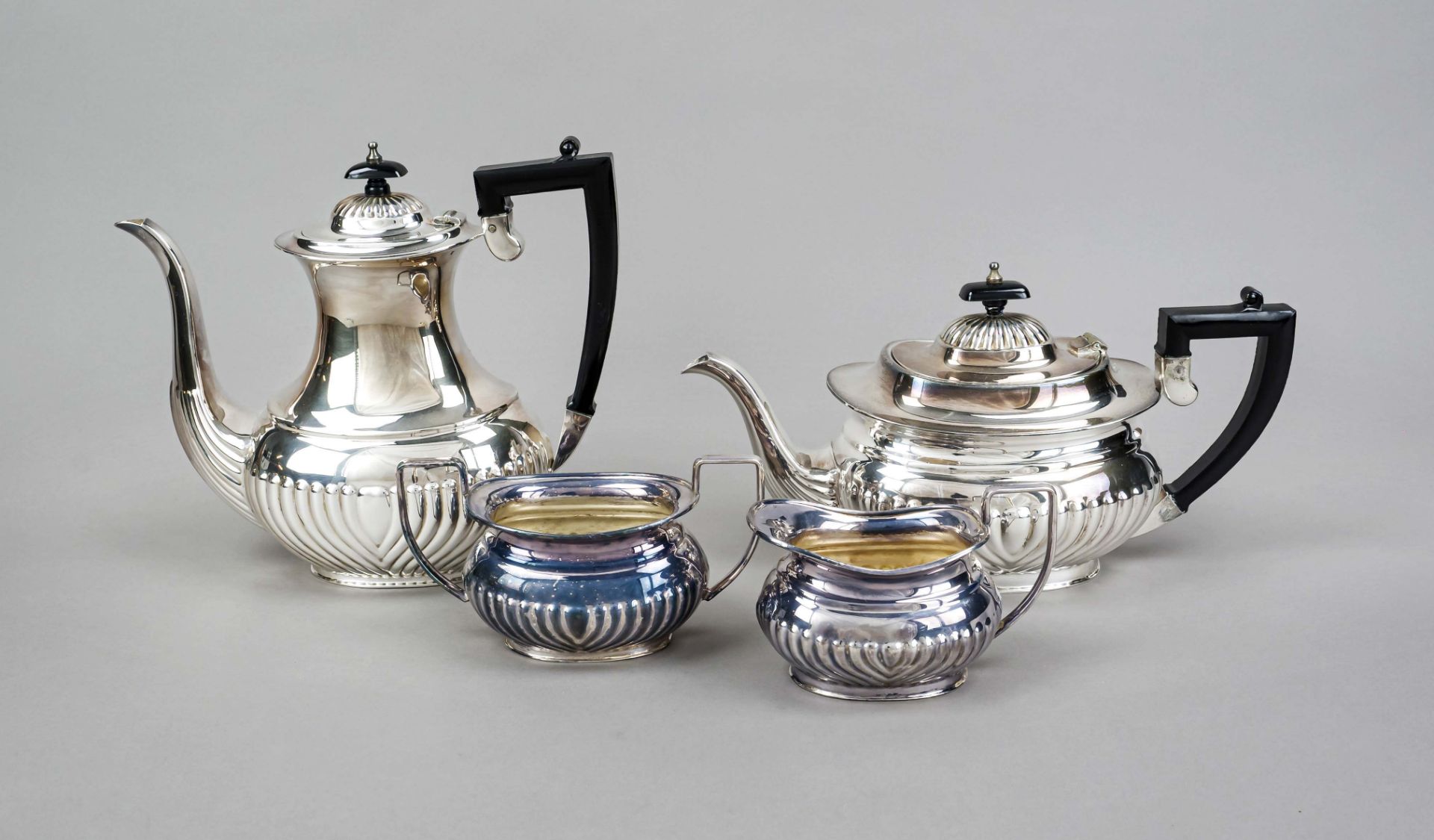 Four-piece coffee and tea pot, England, 20th century, maker's mark Philip Ashberry & Sons,