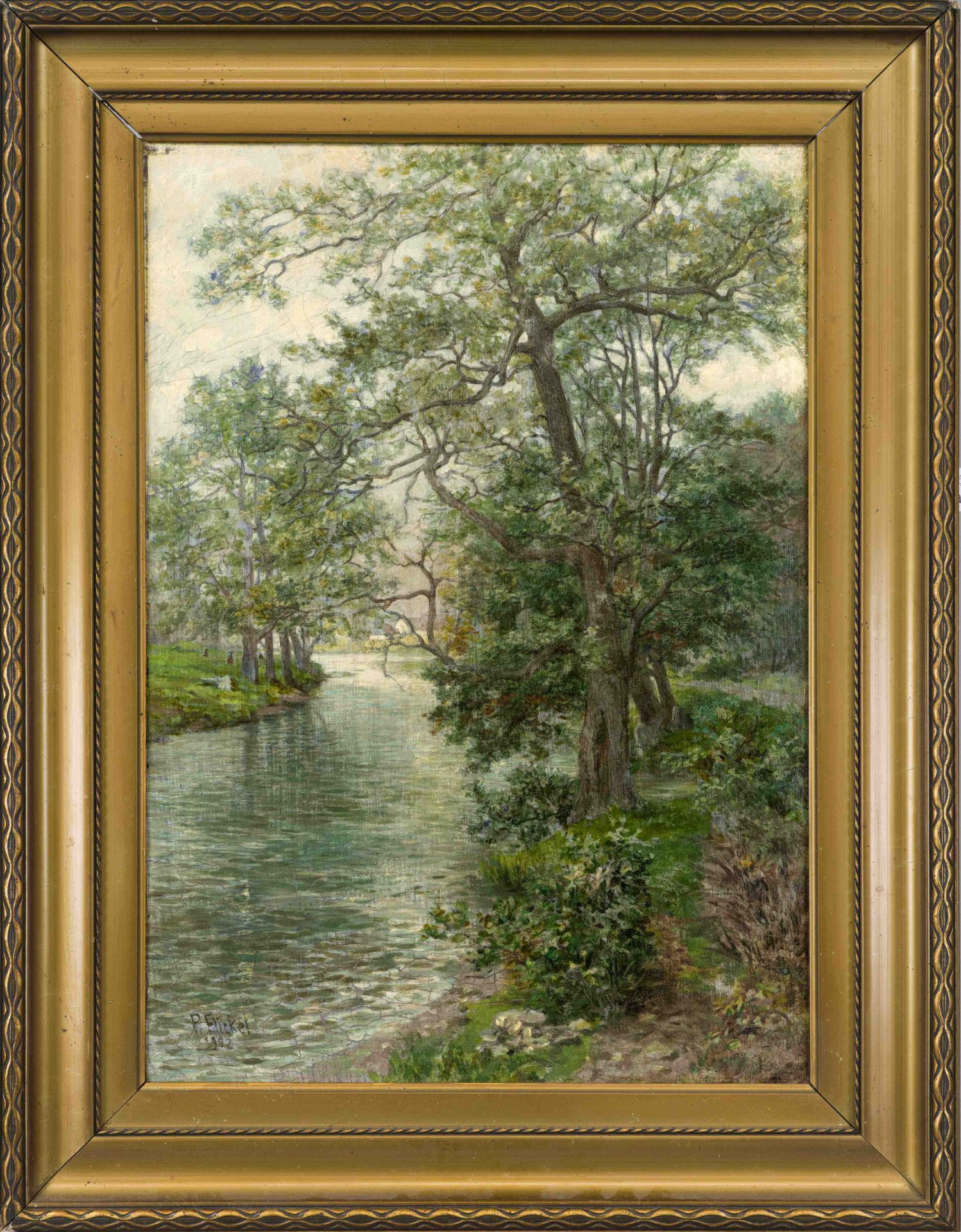 Paul Franz Flickel (1852-1903), baumbestandenes Flußufer, oil on canvas, signed and dated 1903 lower