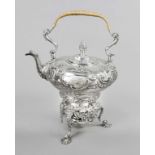 Large tea kettle on rechaud, England, 1838, master's mark WC probably for William Chandless,