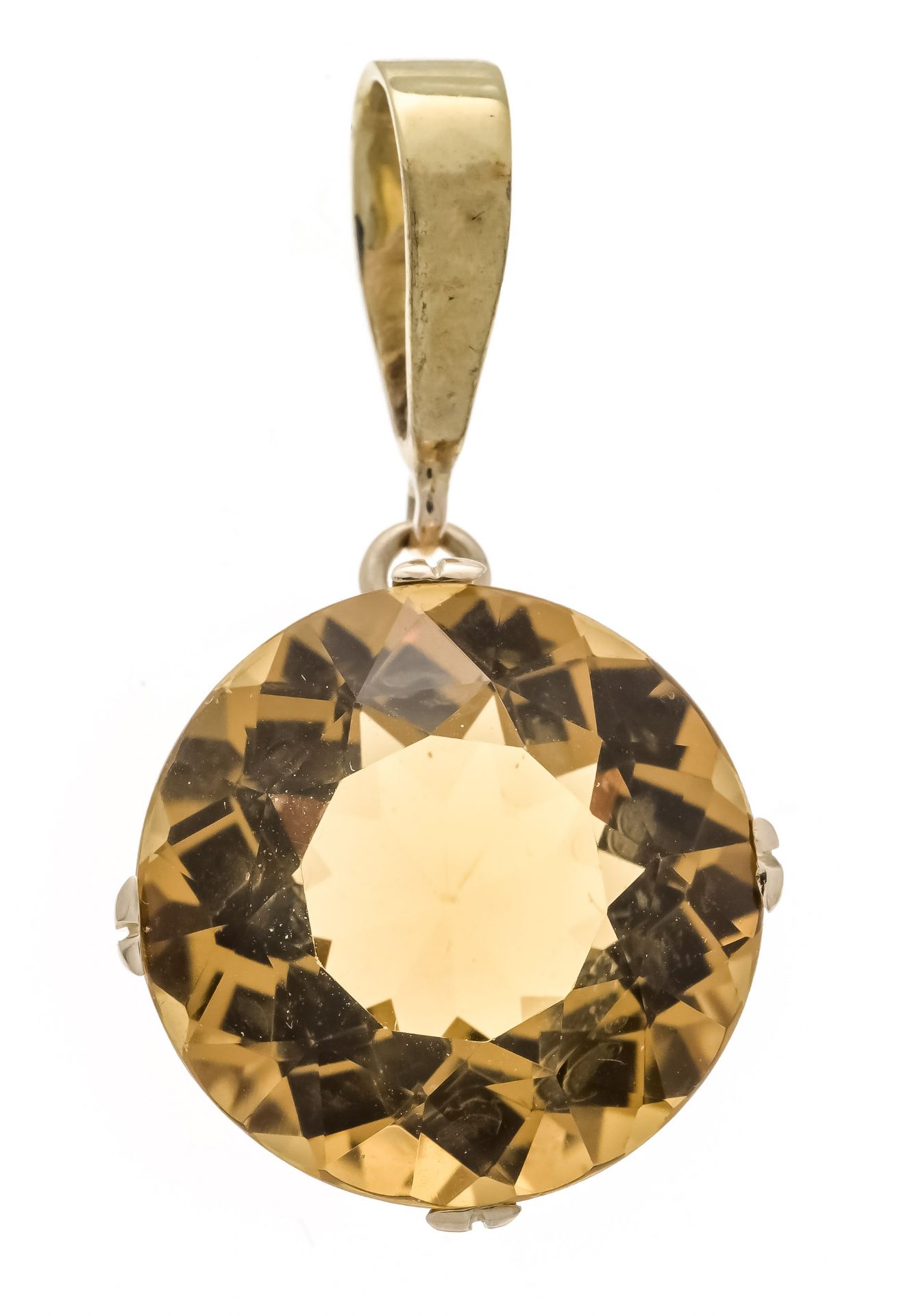 Citrine pendant GG 585/000 unmarked, tested, with a round faceted citrine 17 8 mm, l. 33 mm, 5.8 g