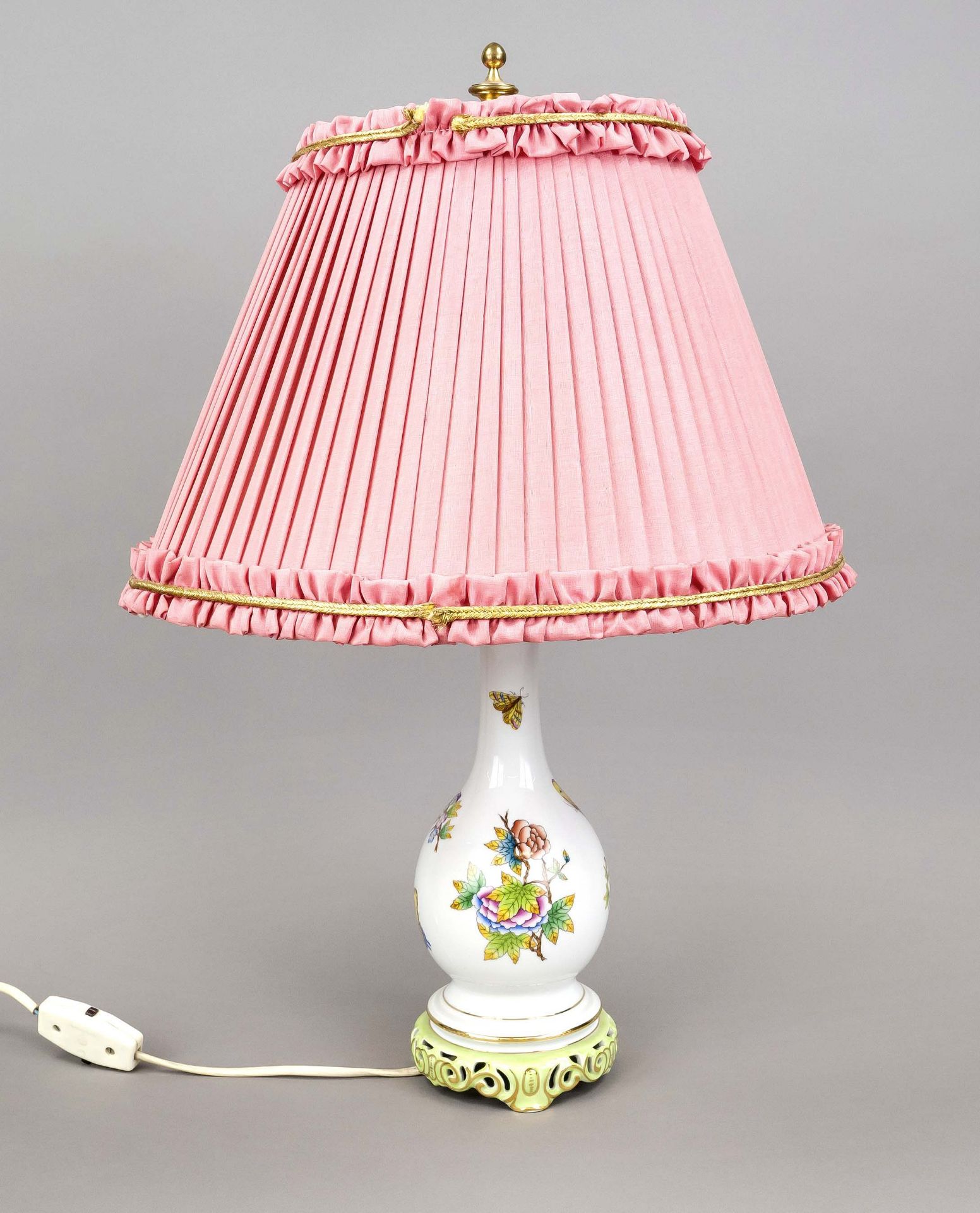 Table lamp, Herend, Hungary, 20th century, baluster vase as lamp base, on openwork stand, Victoria