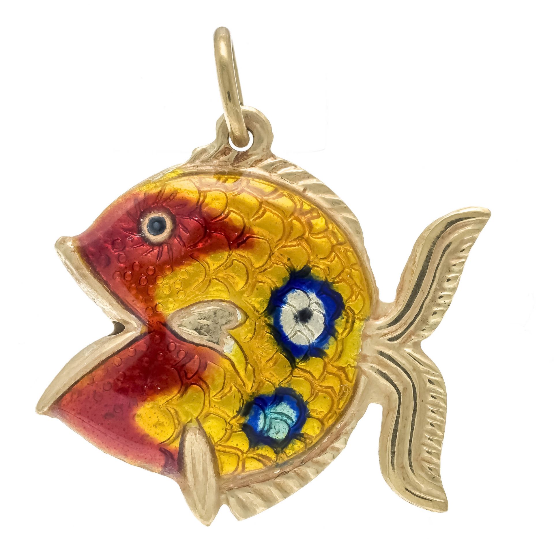 Motif pendant GG 585/000 in the shape of a fish with colorful enamel, l. 24 mm, 2.1 g