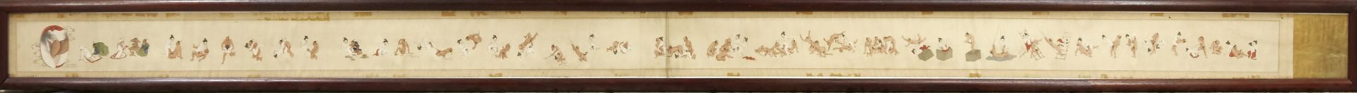 Scroll painting, Japan, 18th/19th century, painting on silk, traces of old mounting, framed under