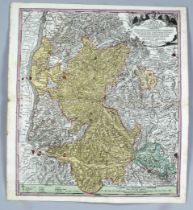 Historical map of the Breisgau, 'Imp. Caes. Carolo VI... Provincia Brisgoia', partly col. Copper