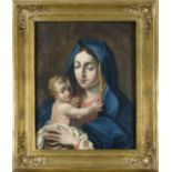 Devotional painting of the 18th century, Madonna with the Christ Child, oil on wood, unsigned,