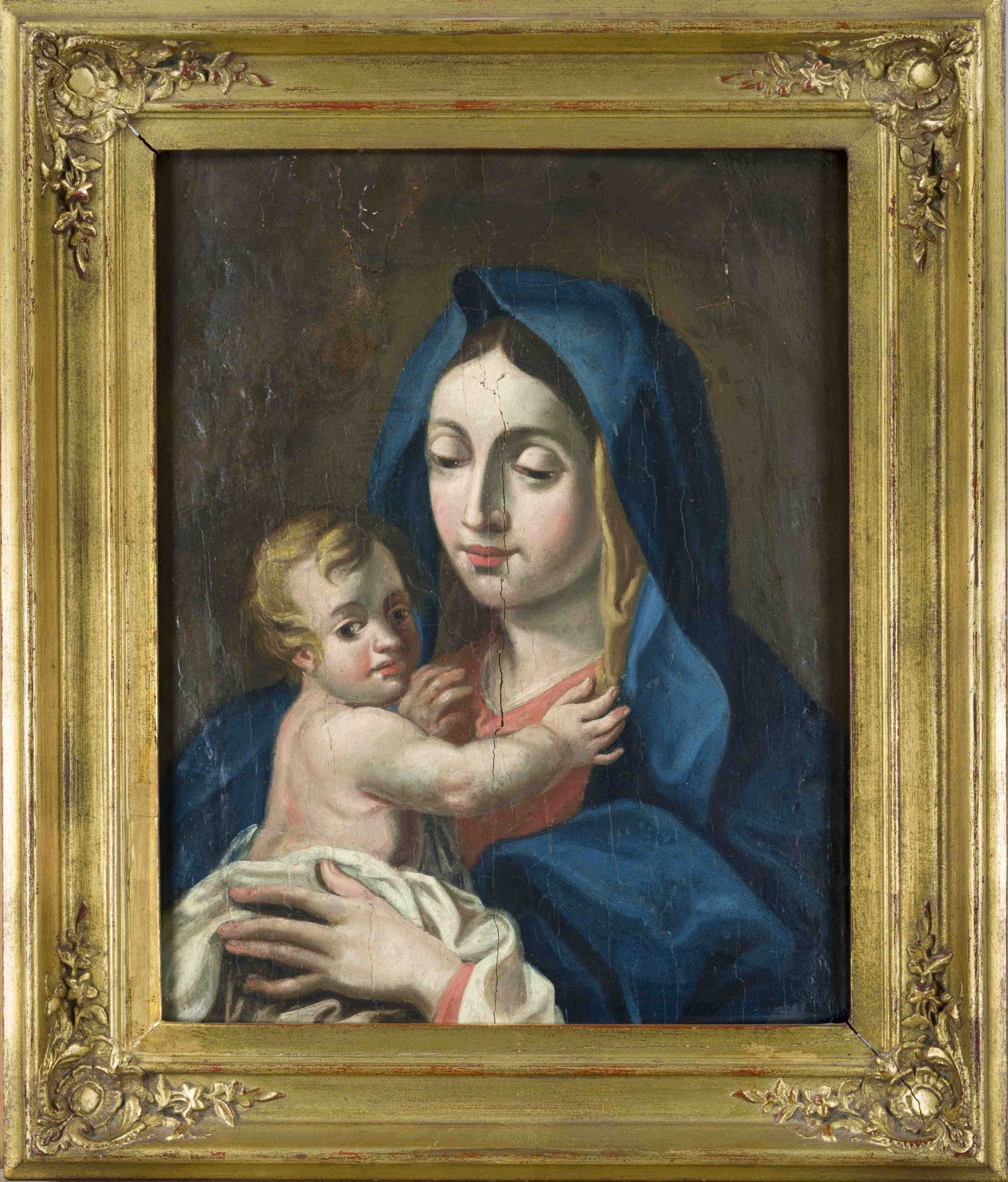 Devotional painting of the 18th century, Madonna with the Christ Child, oil on wood, unsigned,
