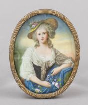 Miniature, probably France, 19th century, polychrome tempera painting on bone plate, unopened,