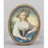 Miniature, probably France, 19th century, polychrome tempera painting on bone plate, unopened,