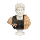 Monumental bust of a Roman emperor (?), decorative work of the late 20th century made of different