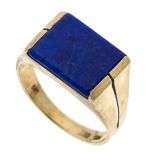 Lapis lazuli men's ring GG 585/000 with a rectangular lapis lazuli plate 13 x 11 mm, RG 61, SIRO