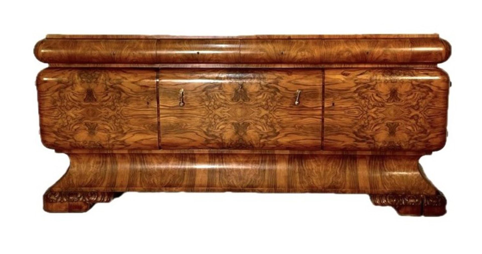 Art-déco sideboard from around 1930, burr walnut veneer, 113 x 250 x 66 cm - The furniture cannot be