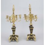 Pair of candlesticks with Boulle marquetry, 19th century Dark, finely grained hardwood with