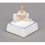 Art Deco match holder, France c. 1930, polychrome painted and glazed porcelain. Young girl holding