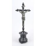 Crucifix, 19th century, wood, turned and ebonized, three-nail type probably made of silver, h. 53