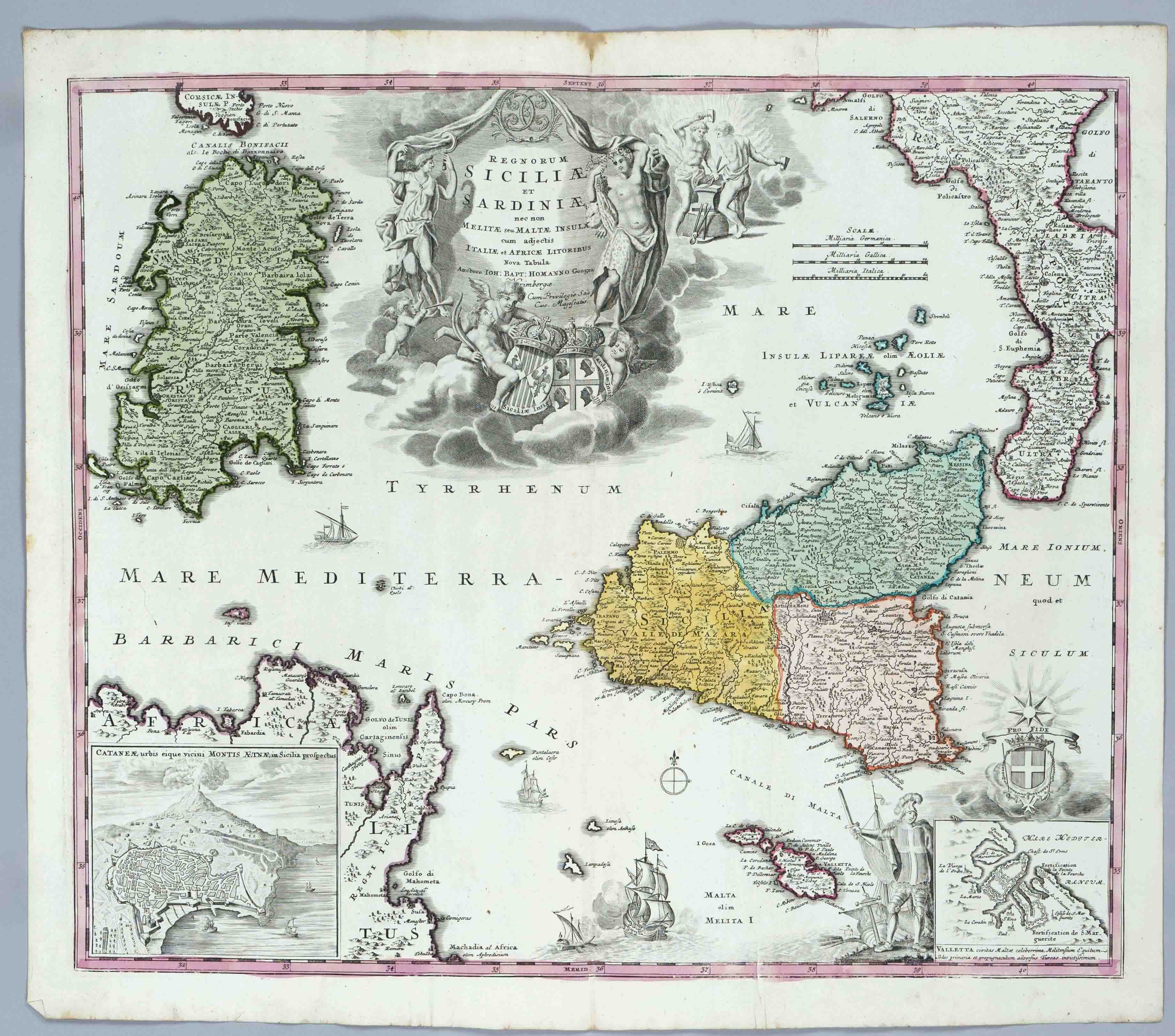 Historical map of Sicily and Sardinia, ''Regnorum Siciliae et Sardiniae neo nom Melite seu Maltae