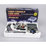 Retro game console, 90s? In original cardboard box labeled ''Video Game Mastergames Actio Set'',