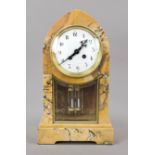 Table clock, beige marble, in the shape of a Bischoff cap, 2nd half 19th century, gilt framed,