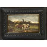 J. Havenith, 19th century, Landscape with Sheep, oil on wood, signed lower right, 11 x 19 cm, framed