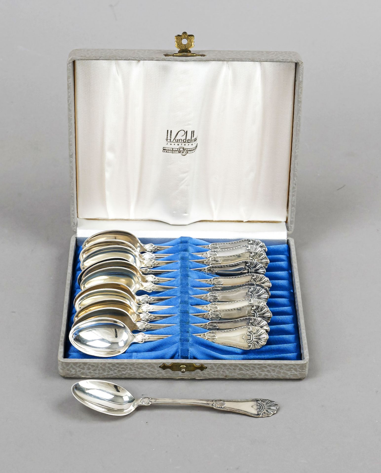 Twelve coffee spoons, hallmarked probably Norway and Sweden, 20th century, silver 830/000, curved