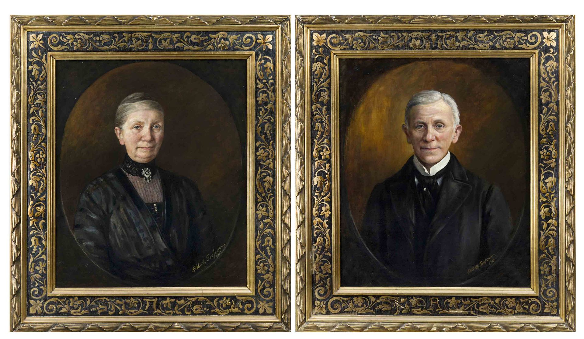 Elsbeth Großmann, portrait painter c. 1910, a pair of representative portraits of a bourgeois couple