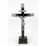 Christ on the cross, 19th century, wood painted/staffed black. Figure of Jesus and decorative