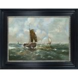 J. Tenhagen, Dutch marine painter of the 19th century, large seascape with ships, oil on