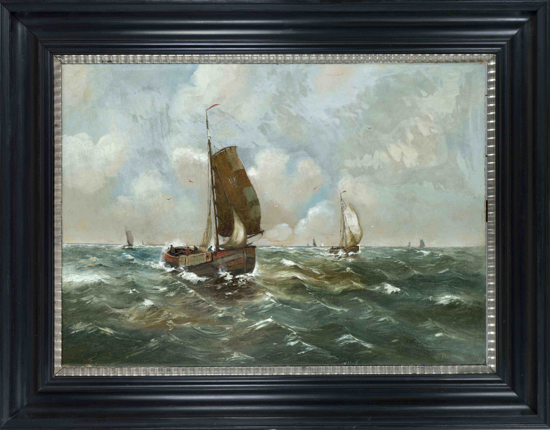 J. Tenhagen, Dutch marine painter of the 19th century, large seascape with ships, oil on