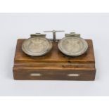 Writing set, Holland, c. 1900, walnut, two alternately opening inkwells, crowned lid marked Rad