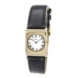 Omega ladies' wristwatch, GG 750/000, polished case with leather strap, silvered dial with black