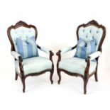 Pair of armchairs, Louis-Philippe c. 1860, mahogany, curved frame with carved top, 110 x 65 x 60