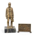 Anonymous sculptor 1st half 20th century, standing miner, solid bronze on marble plinth, unsigned,