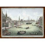 Two peep-box sheets c. 1780, view of Venice ''Vue de Venisse'' and view of a harbor on Menorca ''Vue