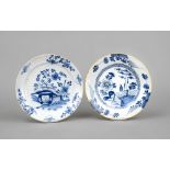 Two plates, Delft, 18th/19th century, Holland, flower painting after Asian model in underglaze blue,
