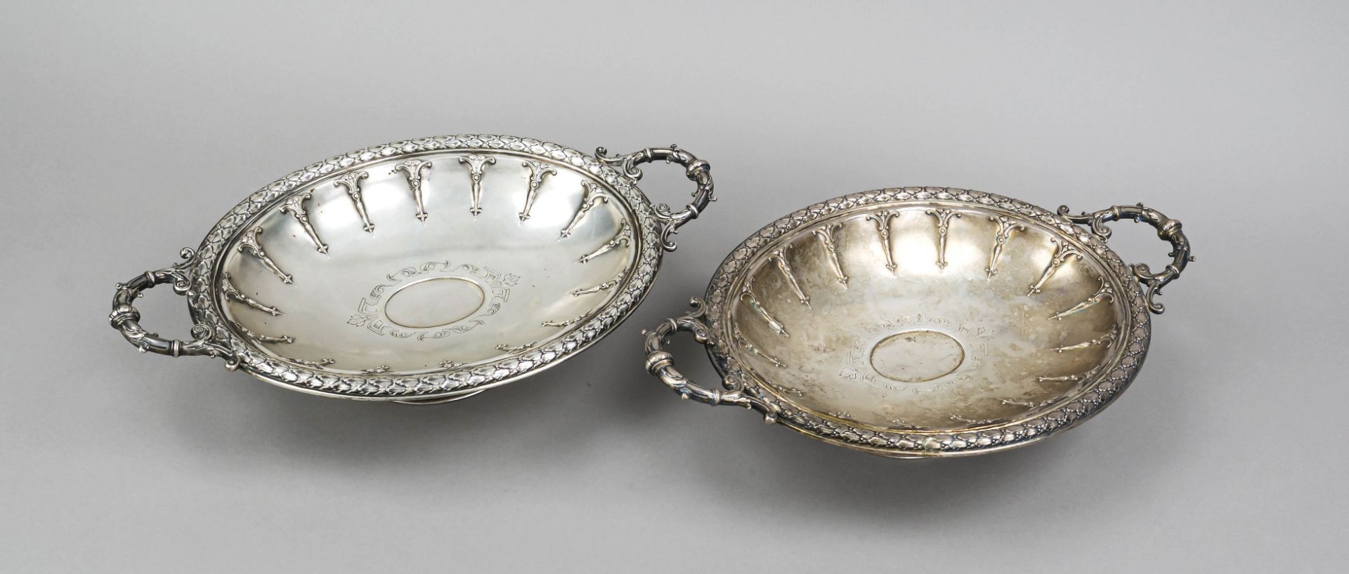 A pair of oval Historicist bowls, German, c. 1880, maker's mark Koch & Bergfeld, Bremen, silver