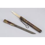Dragon travel cutlery, China, 20th century, rosewood and brass mountings, bone chopsticks and