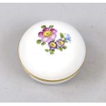 Round lidded box, Augarten, Vienna, 20th century, polychrome flower painting on the lid and on the