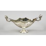 Jardiniere, 20th century, silver tested, round stepped stand, boat-shaped body, figural handles to