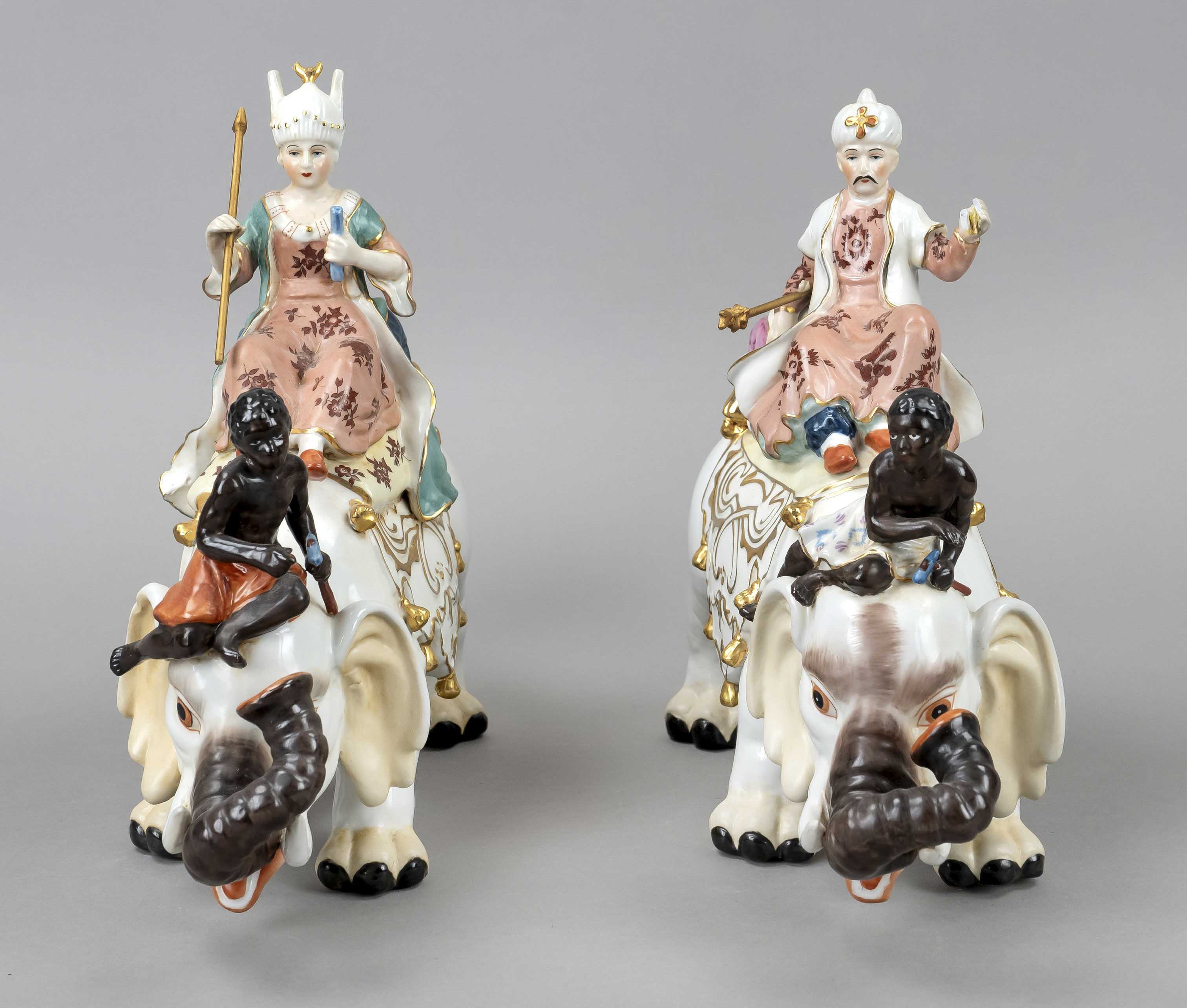 Pair of figures 'Sultan and sultana on elephants' after the Meissen model, 20th/21st century, marked