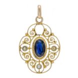 Filigree sapphire pendant GG 333/000 with an oval faceted sapphire (possibly synthesis) 7.2 x 4.7 mm