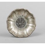 Round coin dish, 20th century, silver tested, flower shape, central embedded coin, Maria Theresa