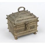 Casket (probably for money), India (Dhokra) early 20th c. Rectangular, openwork body with hinged