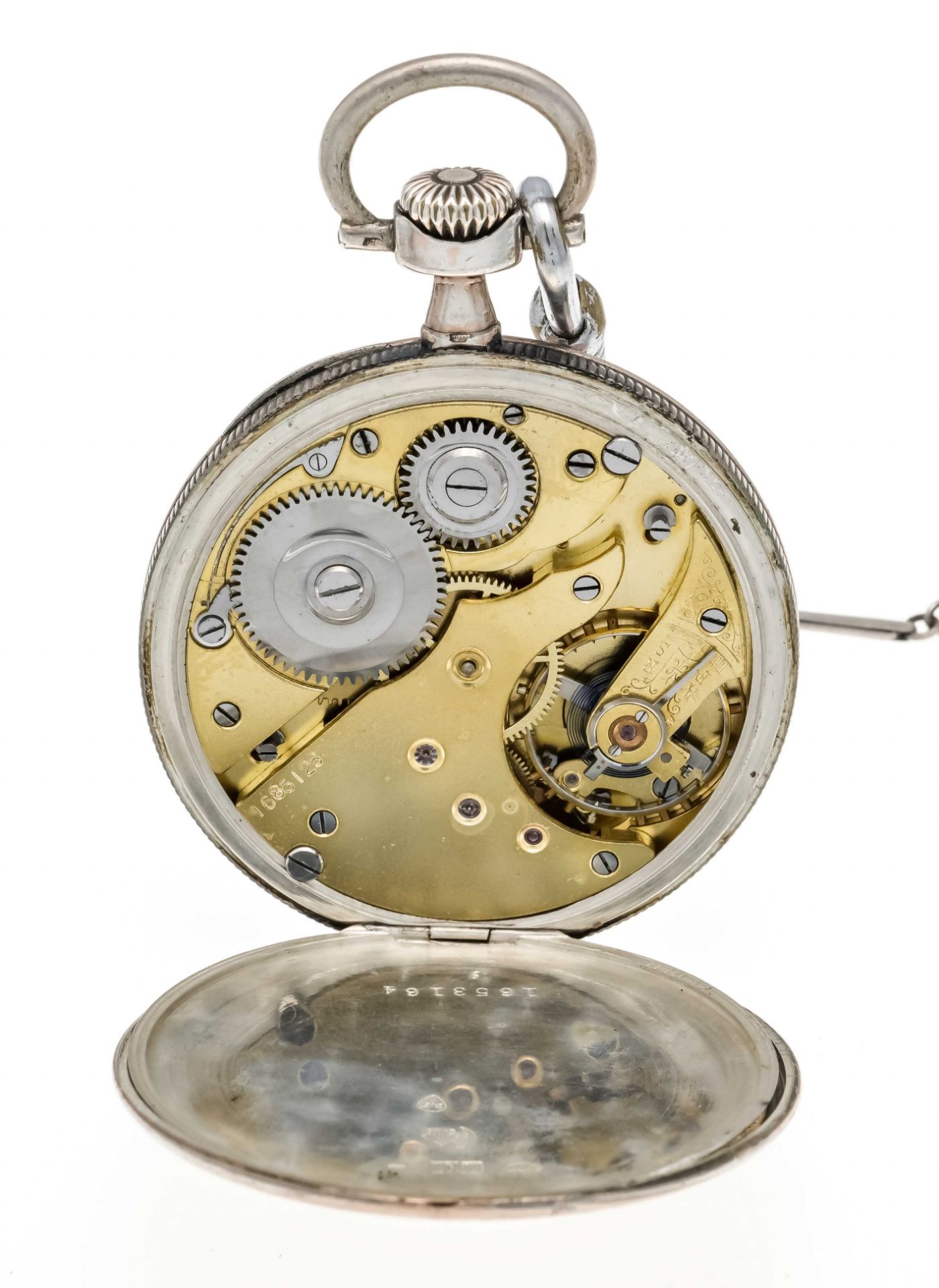 Eterna open men's pocket watch partly gilt, 800/000 silver 2 covers silver, around 1900, gilt dial - Image 2 of 2