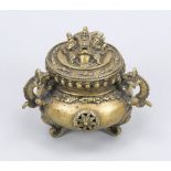 Censer, Tibet/China, bronze. Exact age unknown. Bellied body with relief decoration, lid with