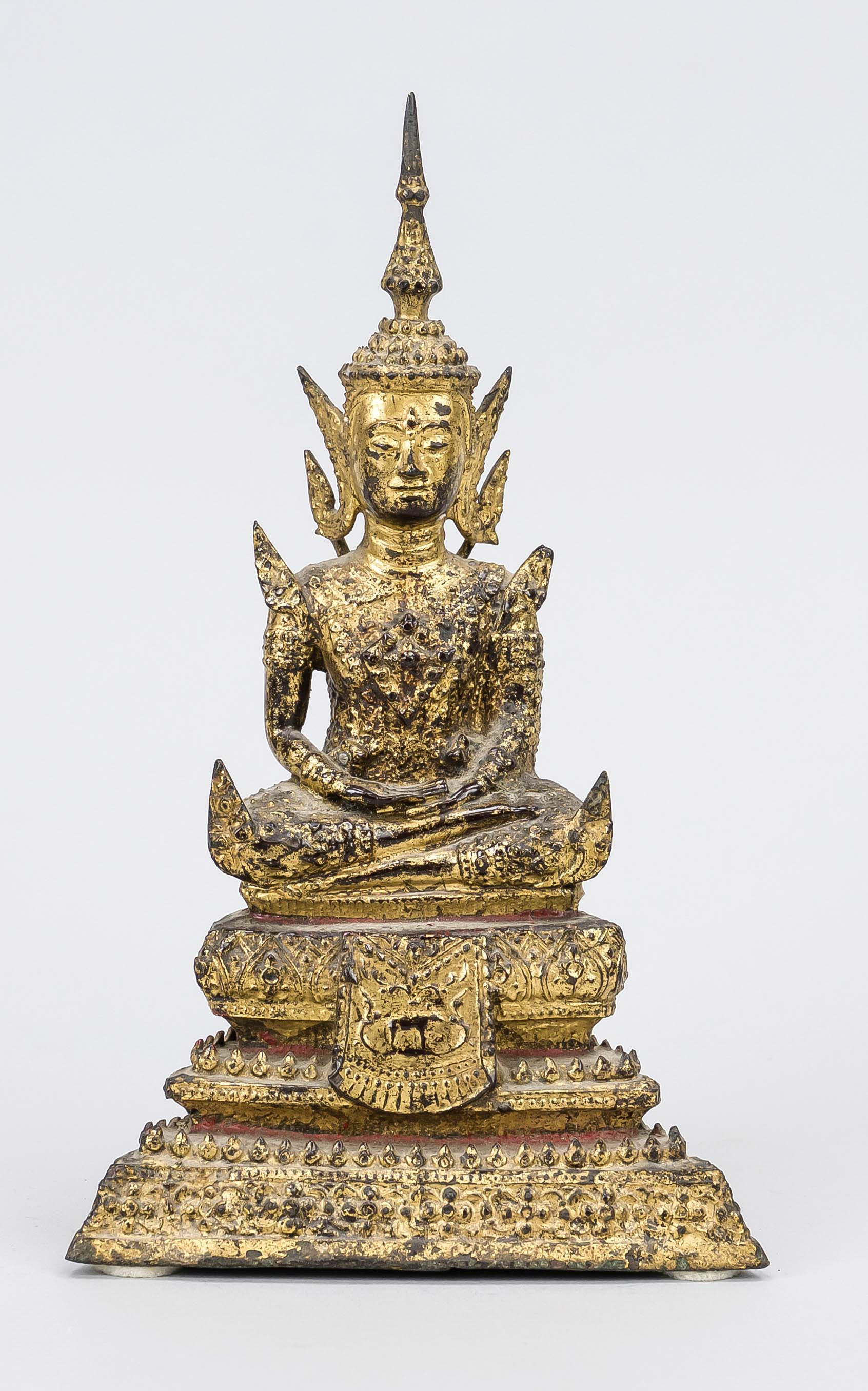 Buddha Rattanakosin, Thailand, 19th century, bronze with lacquer gilding, rubbed and chipped, h.