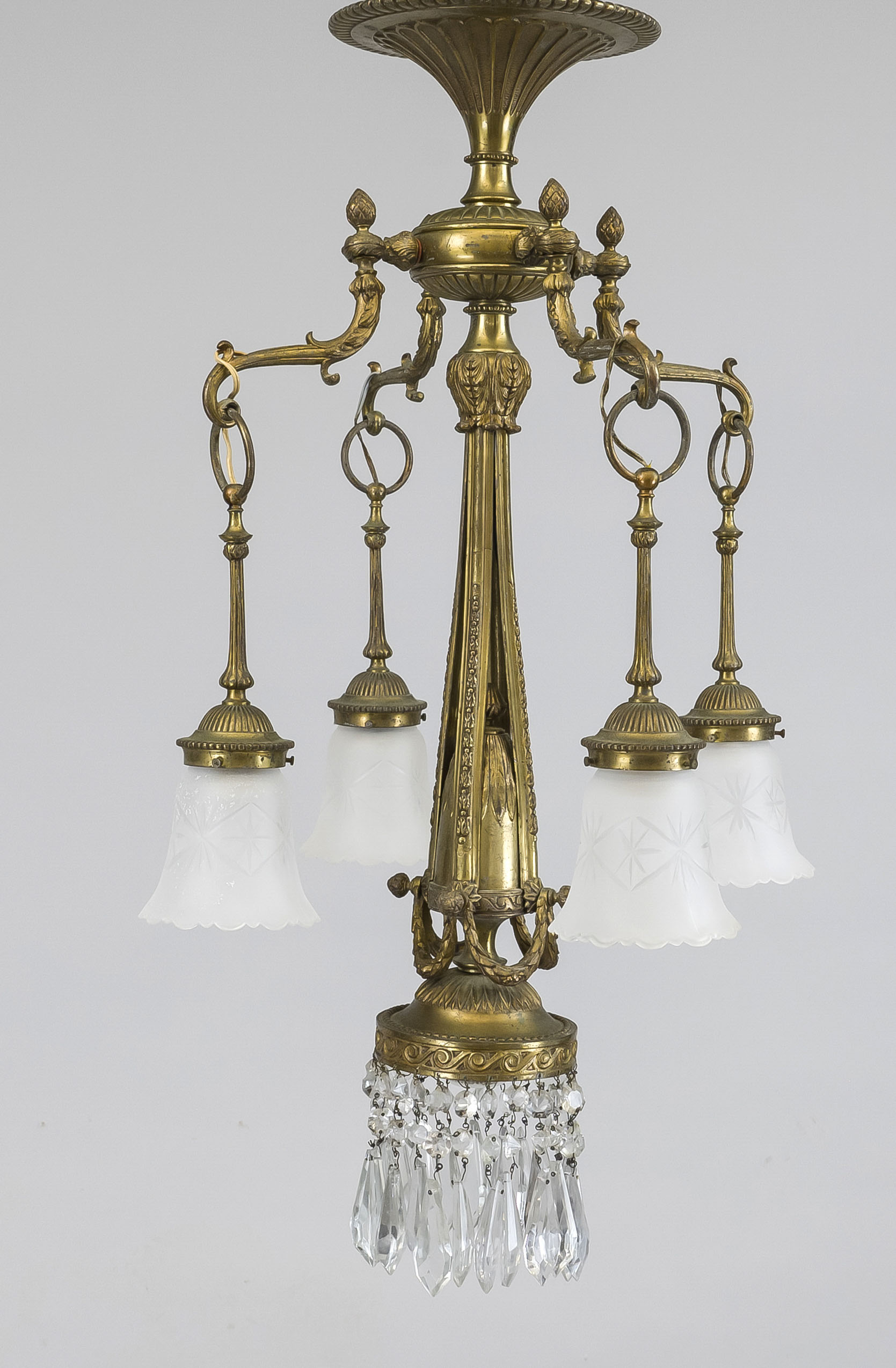 Ceiling lamp, late 19th century Ornamented console with inverted torch shaft with garlands. 4