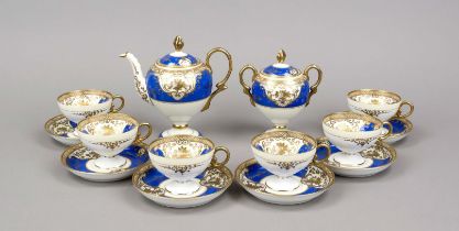 A magnificent mocha service for 6 persons, 14 pieces, Meito porcelain, 20th century, Empire shape,